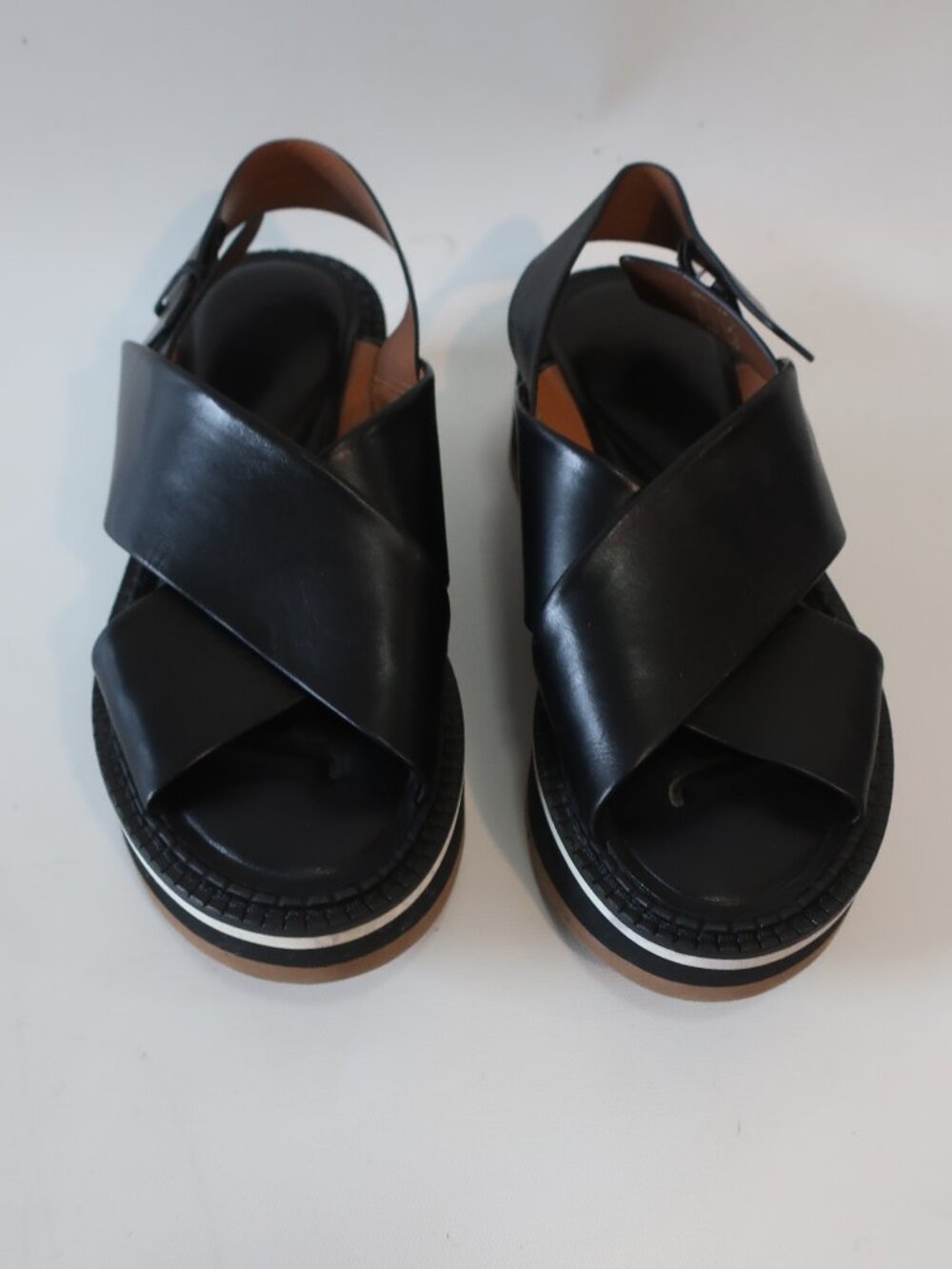 Womens Robert Clergerie Black Leather Platform Wedge Slingback Sandal 37 US/6.5